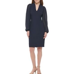 NWT Elegant Blue Vince Camuto V-neck long sleeve Dress size 8